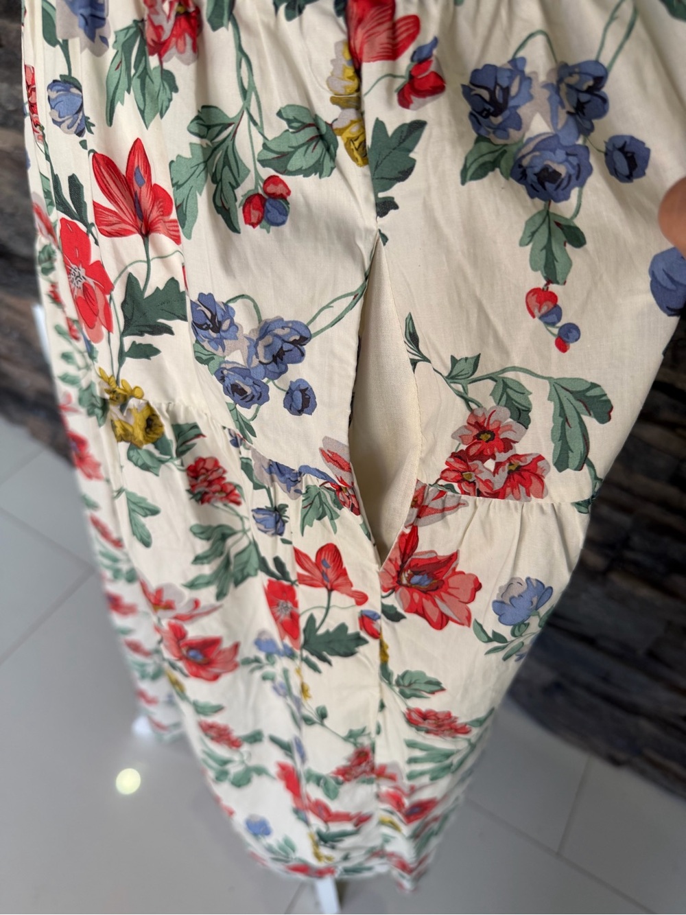 Lucky Brand White Maxi Dress with Red, Green & Blue Floral Print - Picture 10 of 12